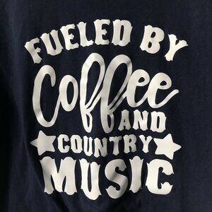 Fueled by Coffee and Country Music navy novelty t-shirt graphic tee women size L